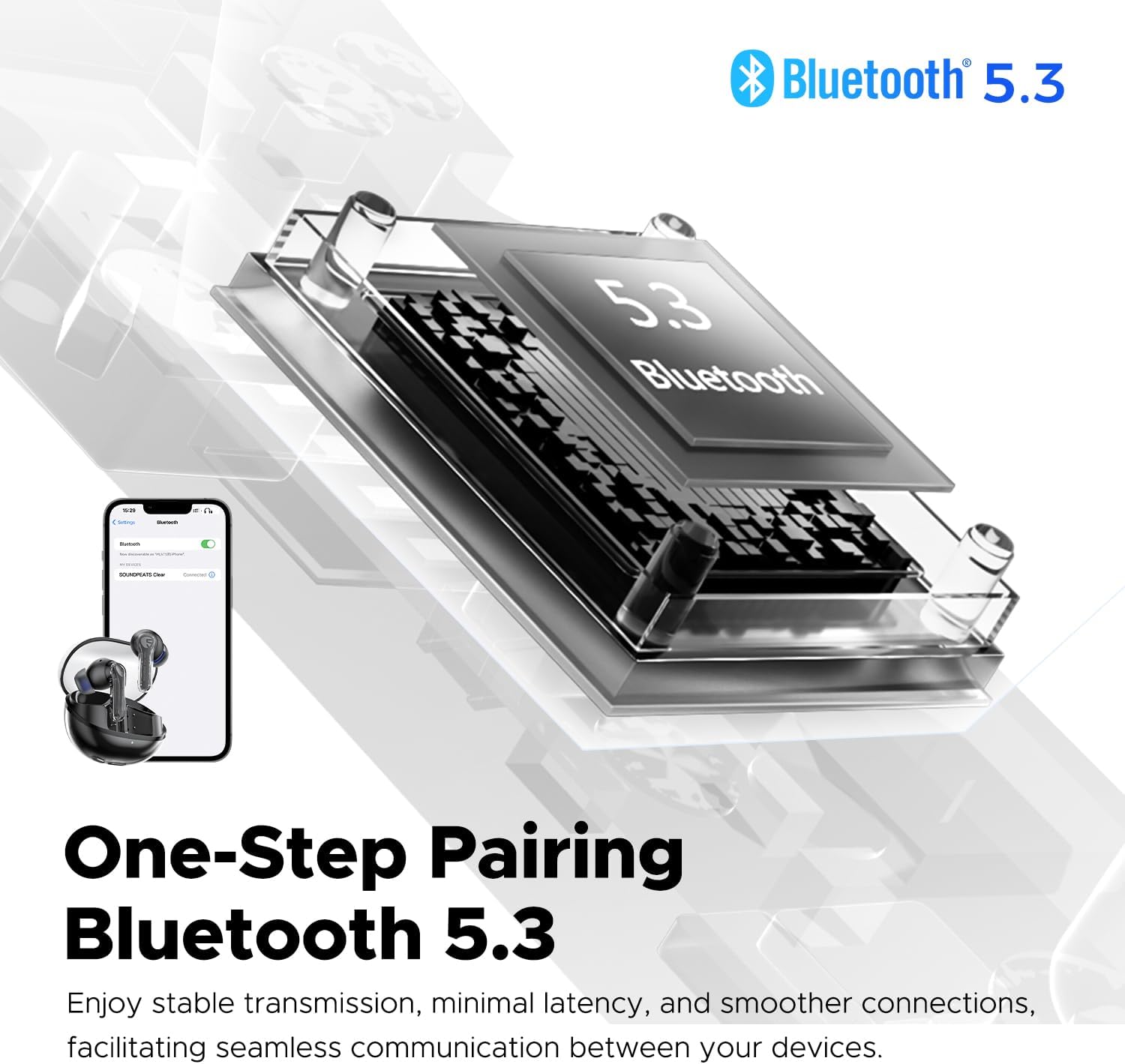 SOUNDPEATS Clear Black אוזניות אלחוטיות בצבע שחור