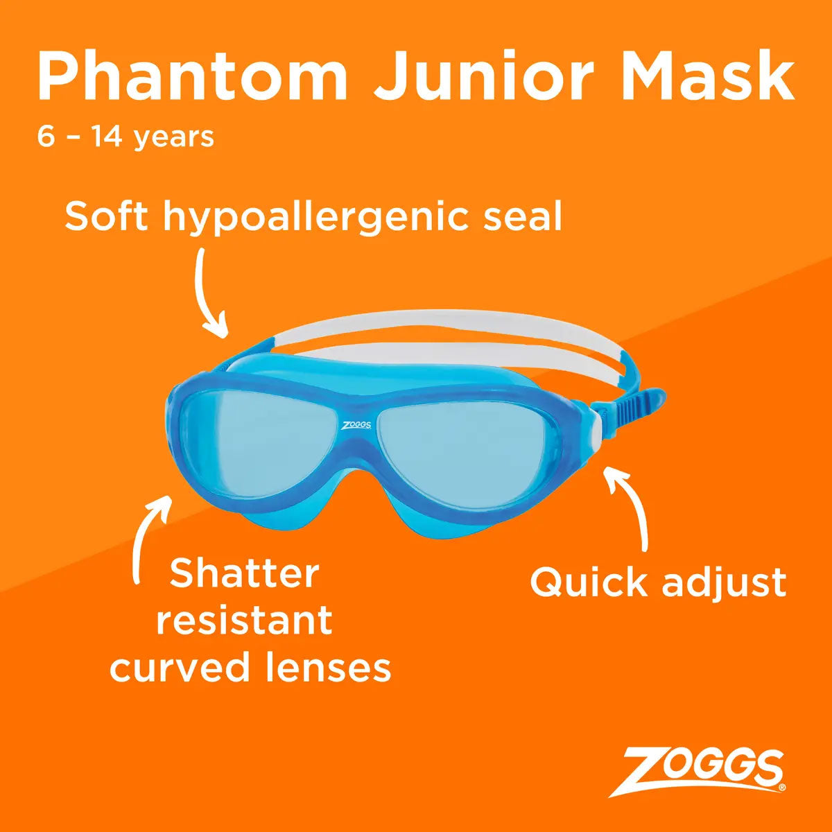ZOGGS Junior Phantom Mask משקפת שחייה לילדים ונוער (6-14)