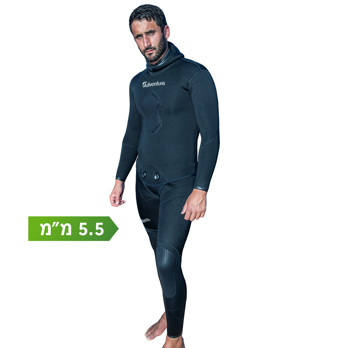 חליפת ניאופרן מקצועית ומלאה לצלילה חופשית ולדיג תת-ימי בעובי 5.5 מ"מ מבית ADVENTURE - דוגית
