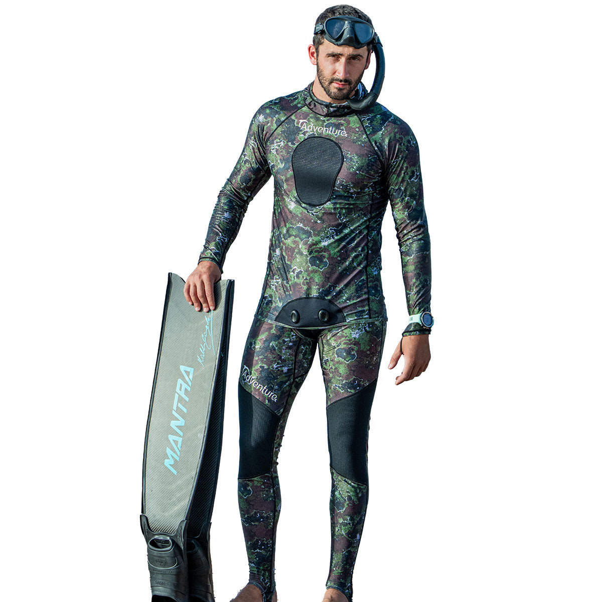 ADVENTURE Rush Guard Camo Spearfishing Wetsuit חליפה צלילה חופשית מלאה, חלק תחתון + חלק עליון - דוגית