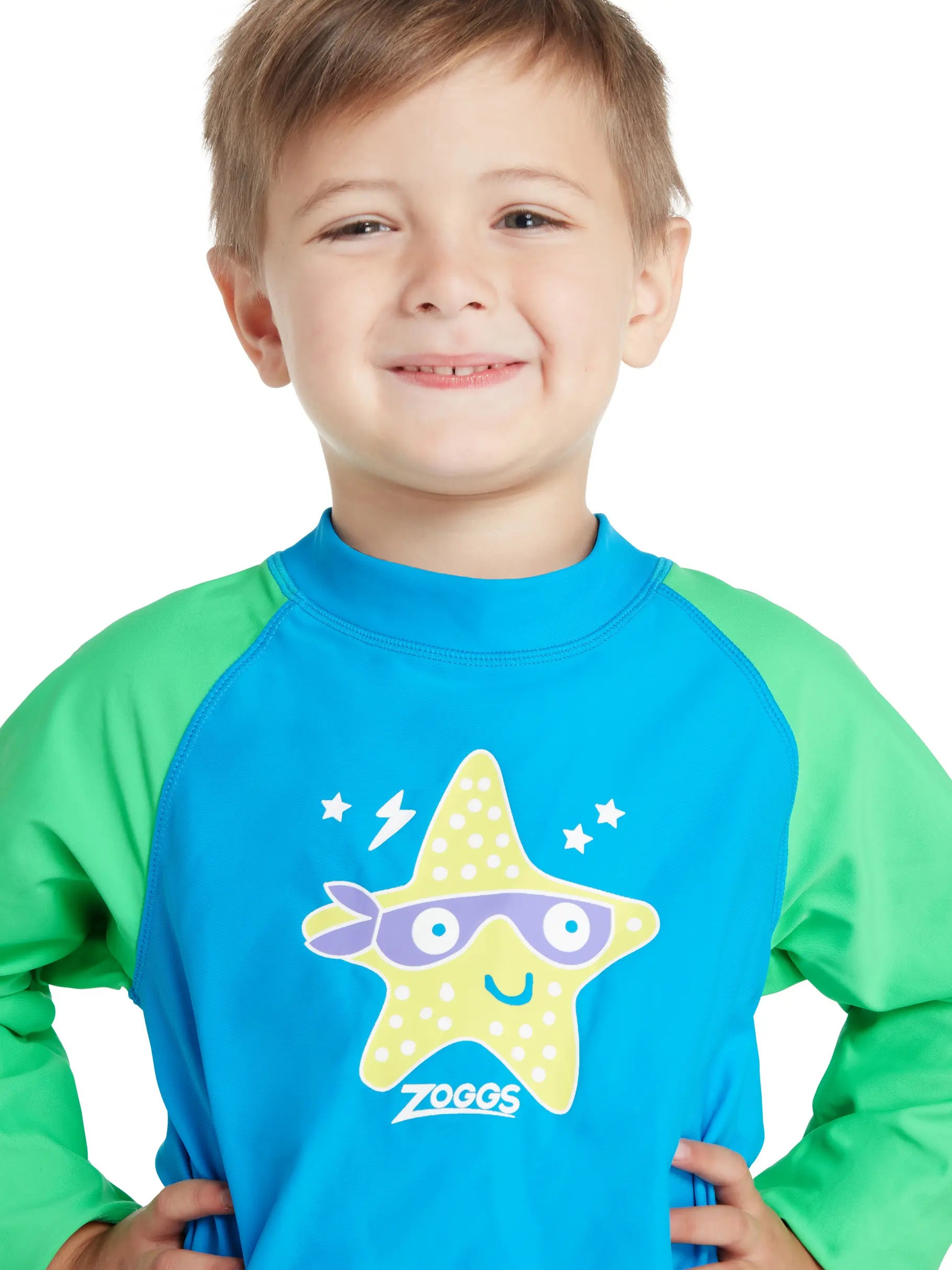 ZOGGS Boys Super Star Long Sleeve Sun Top חולצת לייקרה ארוכה להגנה מהשמש לילדים