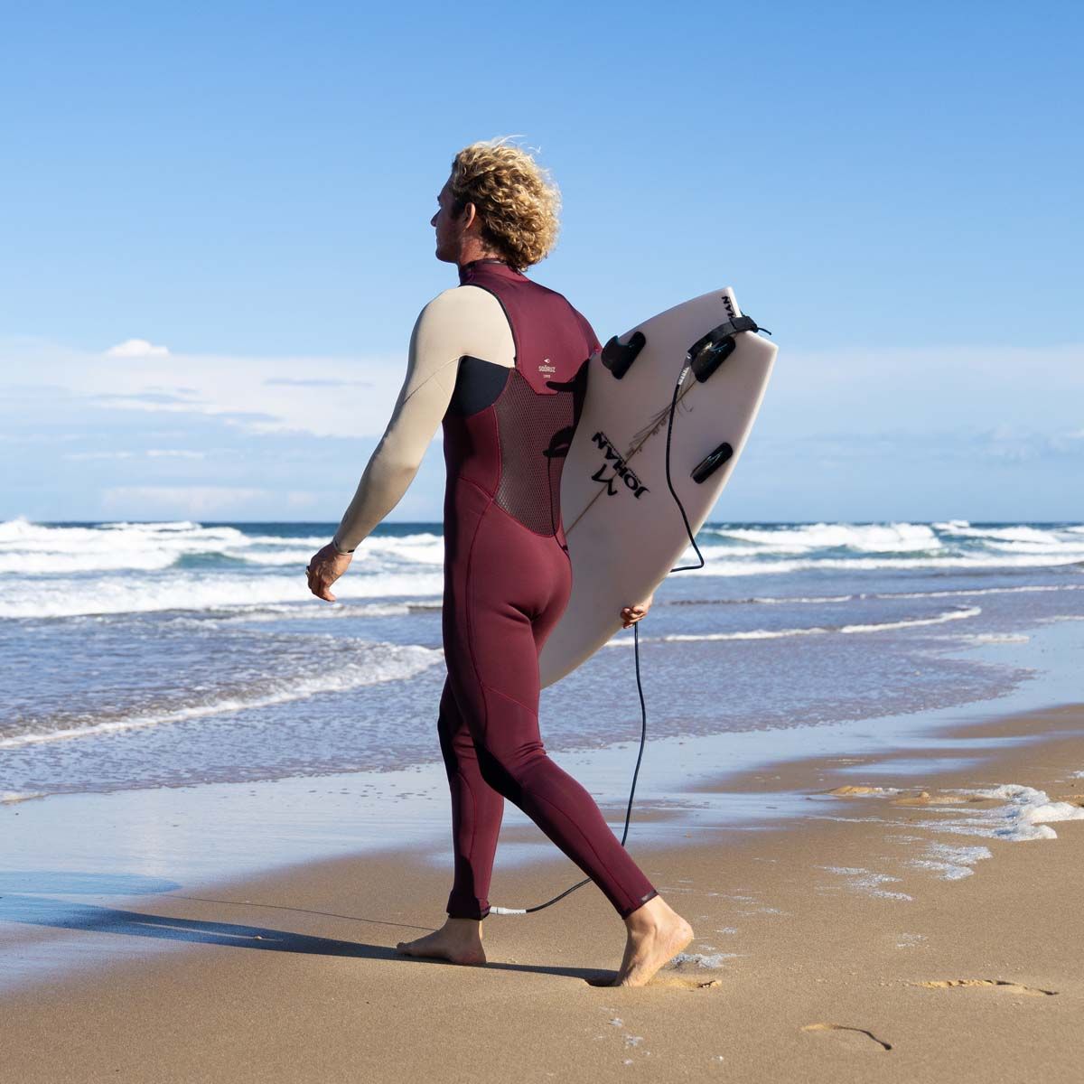 חליפת גלישה לגברים בצבע אדום בעובי 3/2 מ"מ רוכסן חזה