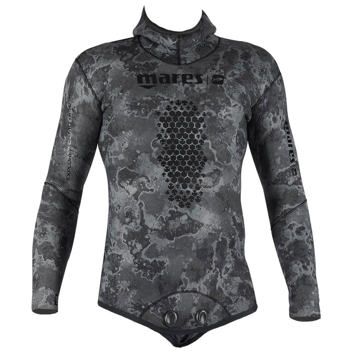 חלק עליון לגברים של חליפת הצלילה החופשית Explorer Camo Black 50 - דוגית