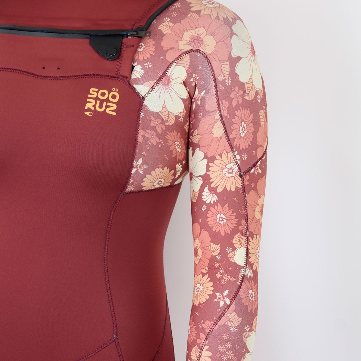 חליפת גלישה ארוכה צבע אדום לנשים בעובי 3/2 מ"מ עם רוכסן חזה מניאופרן אורגני