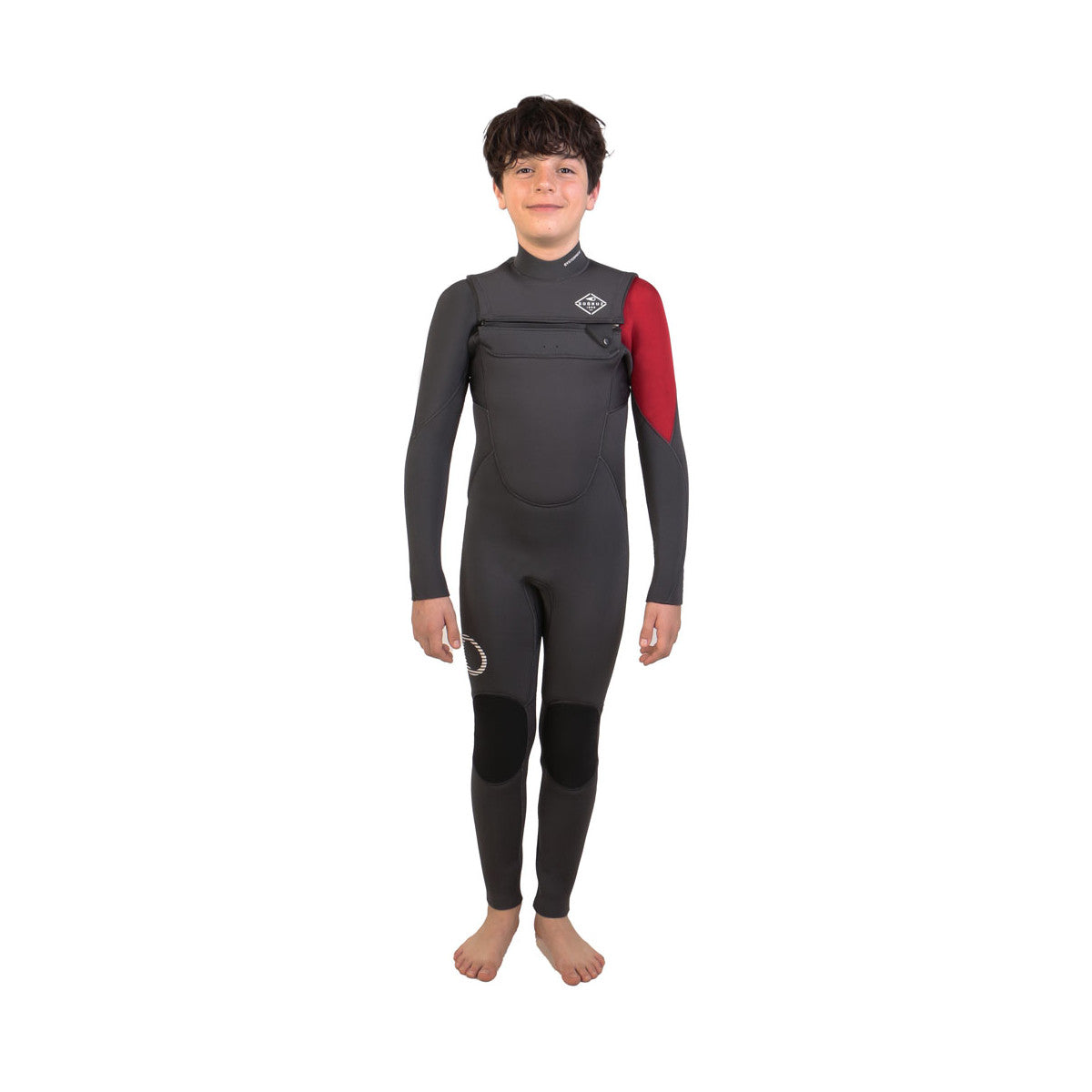 חליפת גלישה לילדים בעובי 3/2 עם רוכסן קדמי צבע שחור אדום