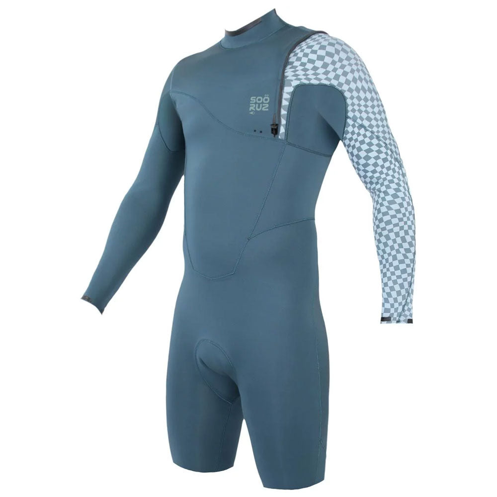 חליפת גלישה שורטי צבע כחול ללא רוכסן עם שרוולים ארוכים בעובי 2/2 מ"מ לגברים