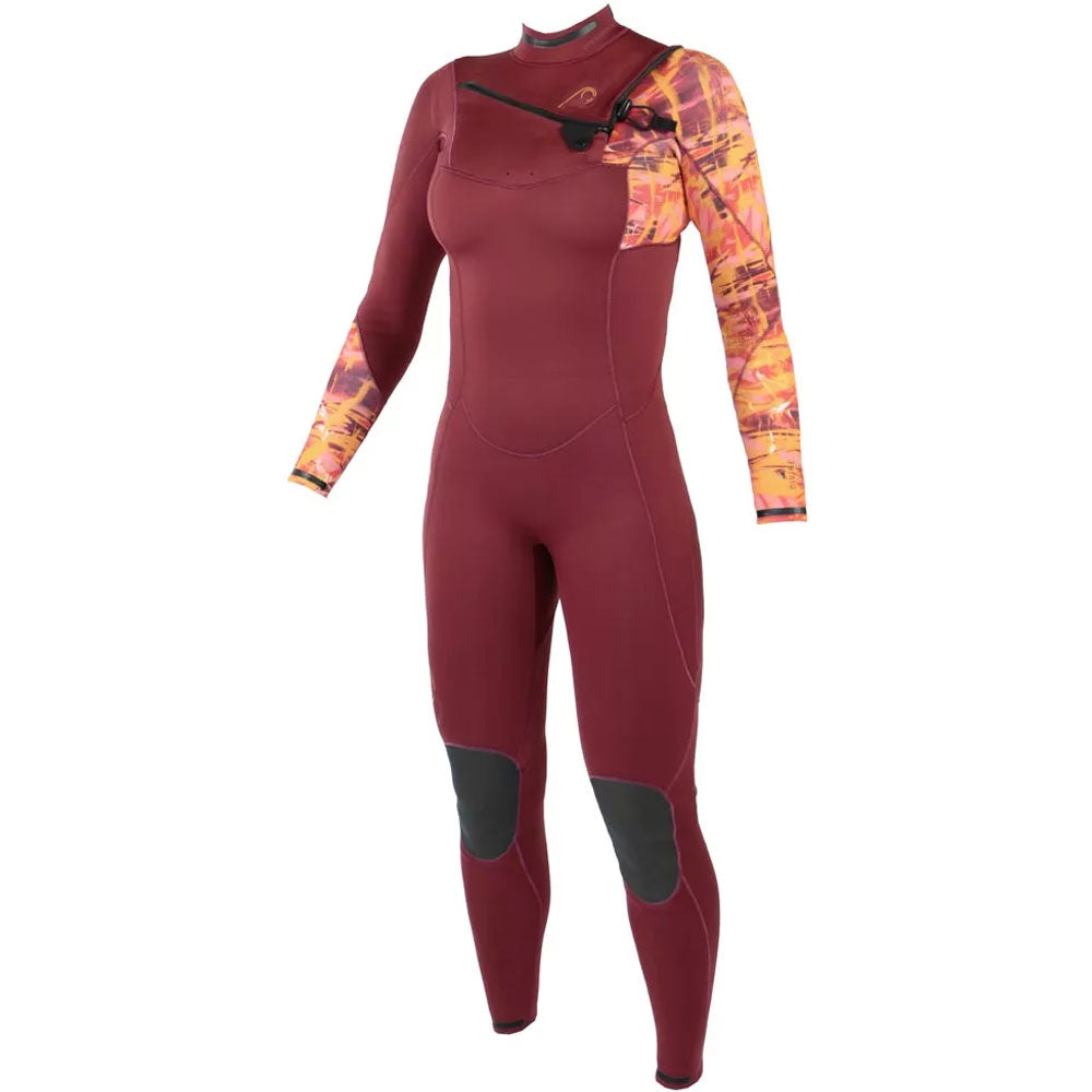 חליפת גלישה לנשים רוכסן חזה בעובי 4/3 מ"מ בצבע אדום