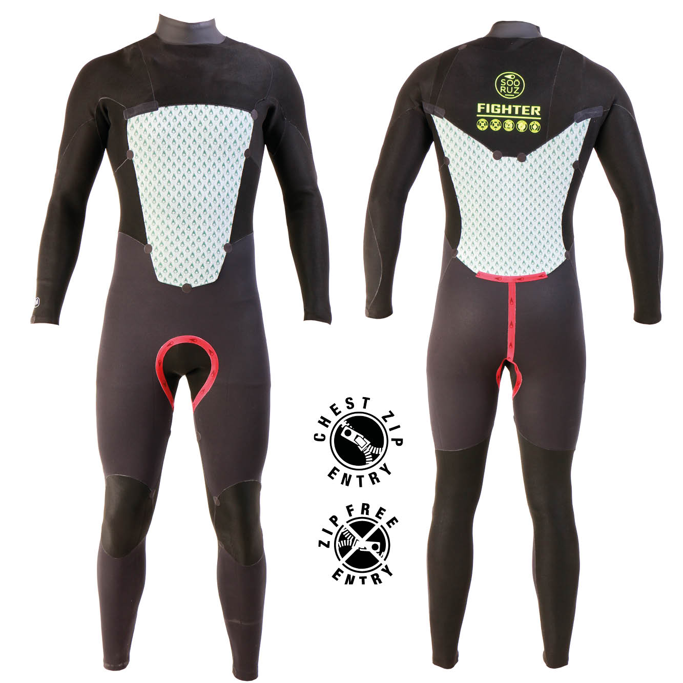חליפת גלישה 4/3 מ"מ לגברים צבע שחור SOORUZ FIGHTER Chest-zip 4/3 2021 - דוגית