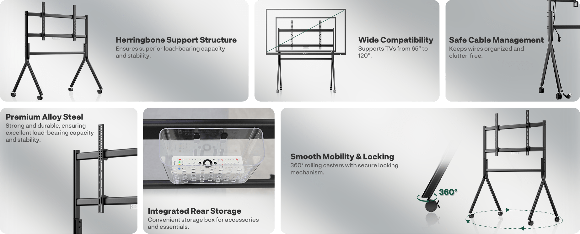 SYLVOX Outdoor TV Y-Type Rolling TV Cart (Suitable for 65-120 inch TV) מעמד על גלגלים לטלויזיות בגודל 65-120 אינץ' - דוגית