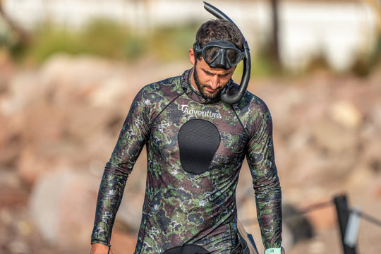 ADVENTURE Rush Guard Camo Spearfishing Jacket חליפה צלילה חופשית חלק עליון