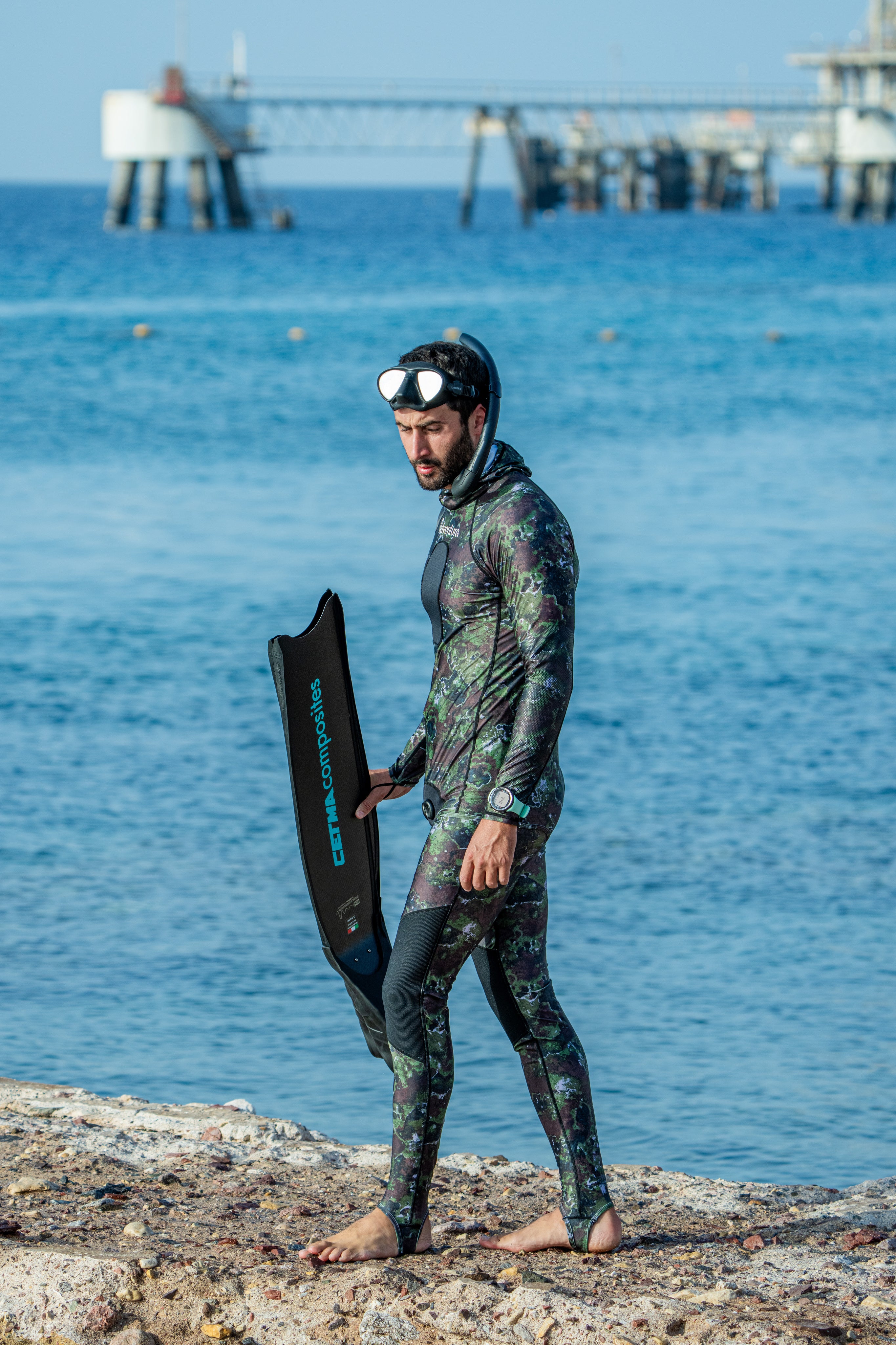 ADVENTURE Rush Guard Camo Spearfishing Jacket חליפה צלילה חופשית חלק עליון