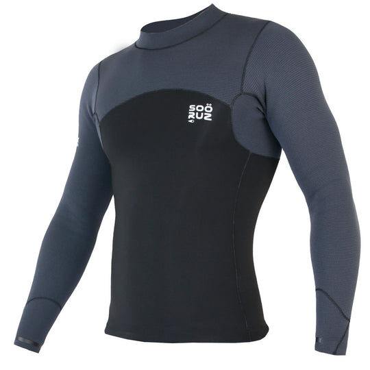 SOORUZ Top Men 2/2 LS GURU Organic Oysterprene חולצת גלישה ארוכה לגברים בעובי 2/2 מ"מ בצבע שחור