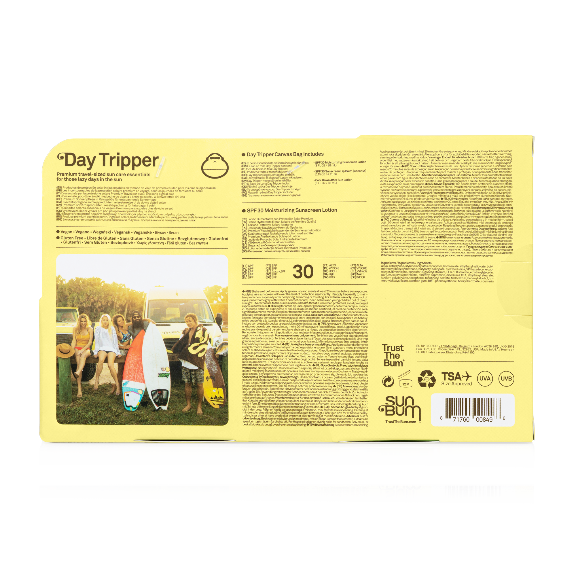 SUN BUM Day Tripper מארז קרם הגנה לגוף, לשפתיים וקרם אלוורה