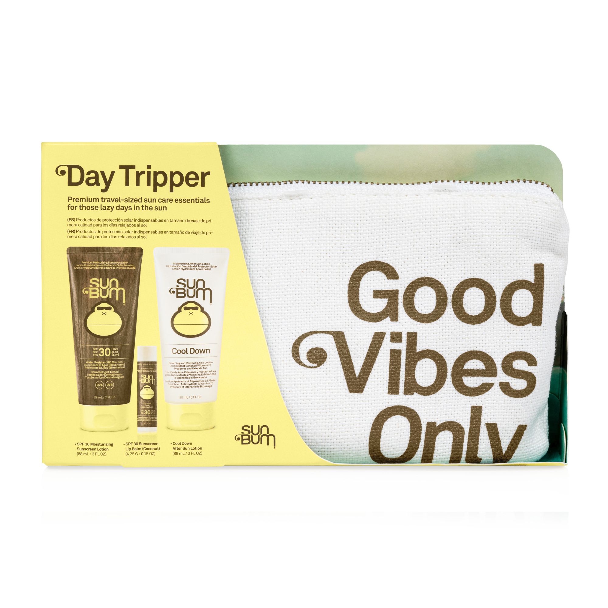 SUN BUM Day Tripper מארז קרם הגנה לגוף, לשפתיים וקרם אלוורה