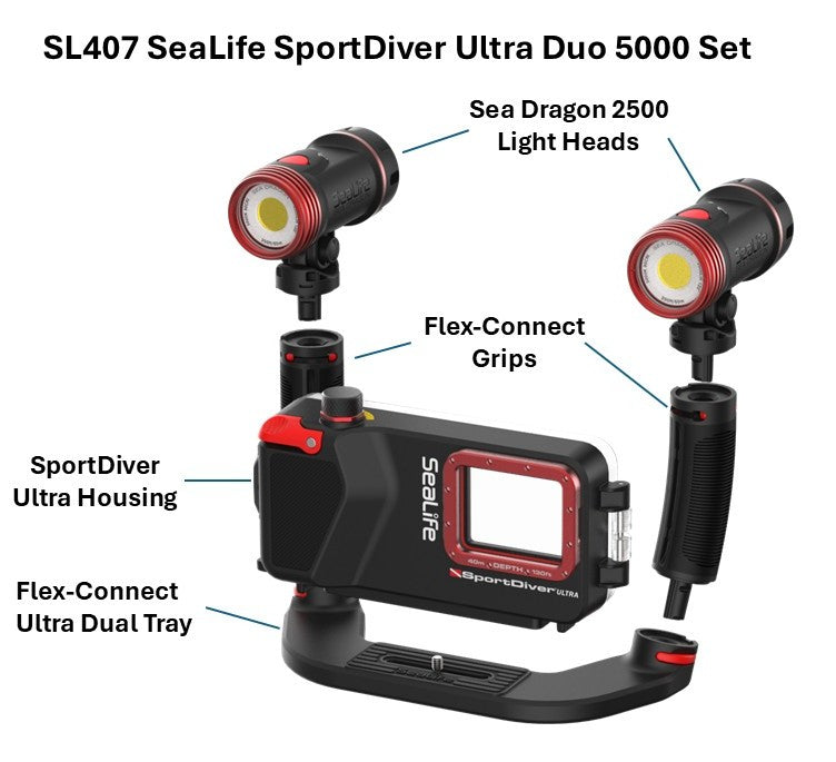 SEALIFE SportDiver Ultra Duo 5000 Set for iPhone & Android סט מארז תת ימי מתקדם ותאורה לסמארטפון