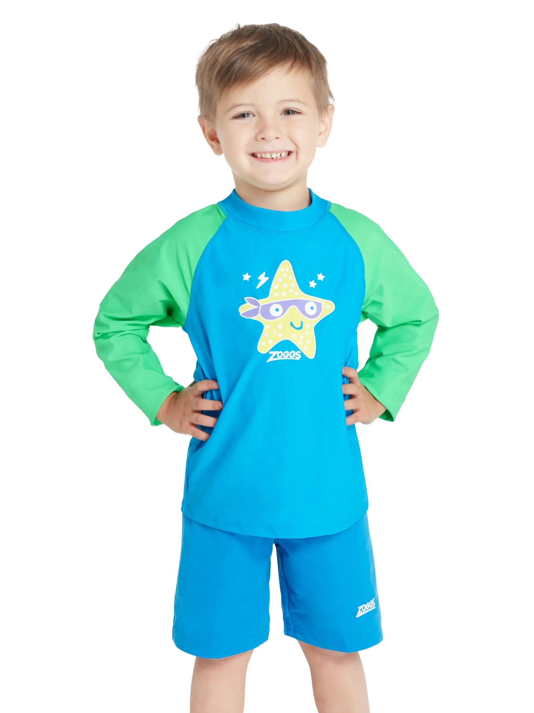 ZOGGS Boys Super Star Long Sleeve Sun Top חולצת לייקרה ארוכה להגנה מהשמש לילדים