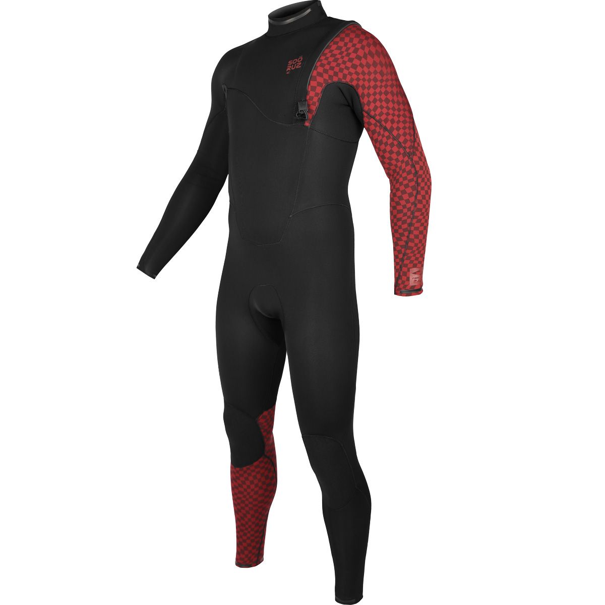 SOORUZ Fullsuit Men 2/2 ZF FIGHTER Organic Oysterprene חליפת גלישה לגברים בצבע שחור/אדום 2/2 מ"מ ללא רוכסן
