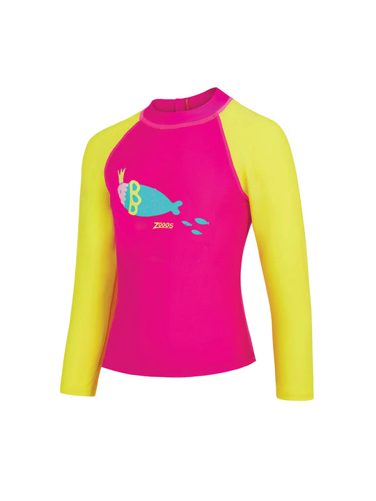 ZOGGS Girls Sea Queen Long Sleeve Sun Top חולצת לייקרה ארוכה להגנה מהשמש לילדות
