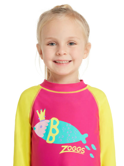 ZOGGS Girls Sea Queen Long Sleeve Sun Top חולצת לייקרה ארוכה להגנה מהשמש לילדות