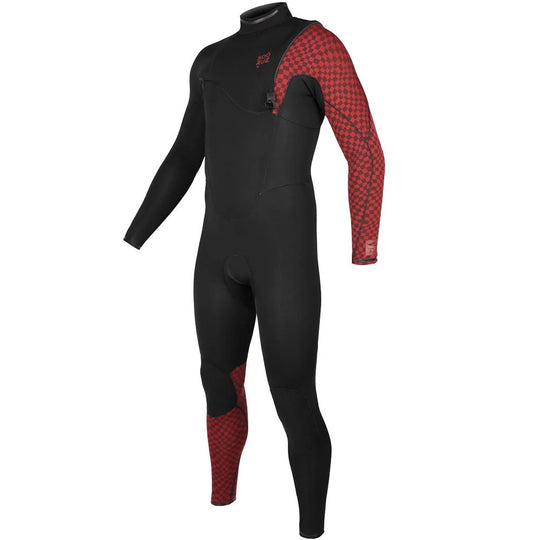 SOORUZ Fullsuit Men 2/2 ZF FIGHTER Organic Oysterprene חליפת גלישה לגברים בצבע שחור/אדום 2/2 מ"מ ללא רוכסן