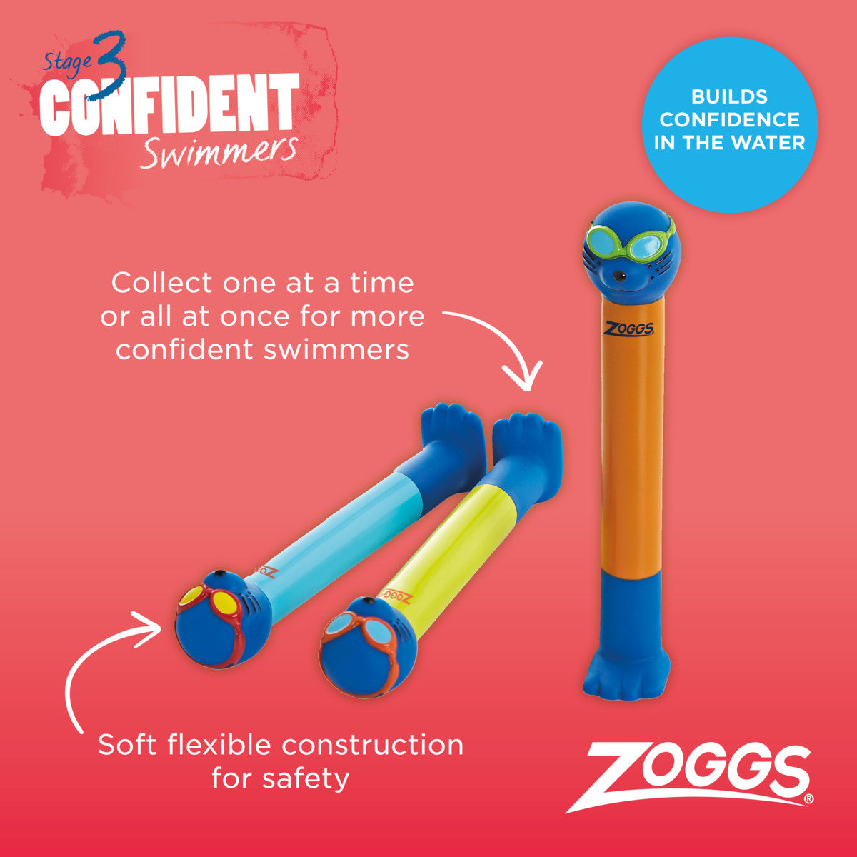 ZOGGS Zoggy Dive Stick 3pcs Pack מקלות משחק לבריכה - דוגית