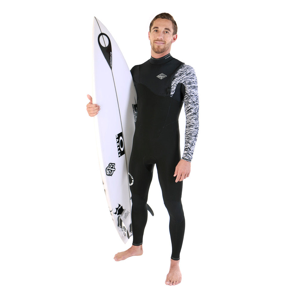 חליפת גלישה 3/2 מ"מ לגברים צבע שחור לבן SOORUZ FIGHTER PRO Zip-Free Jorgann 3/2 2021 - דוגית