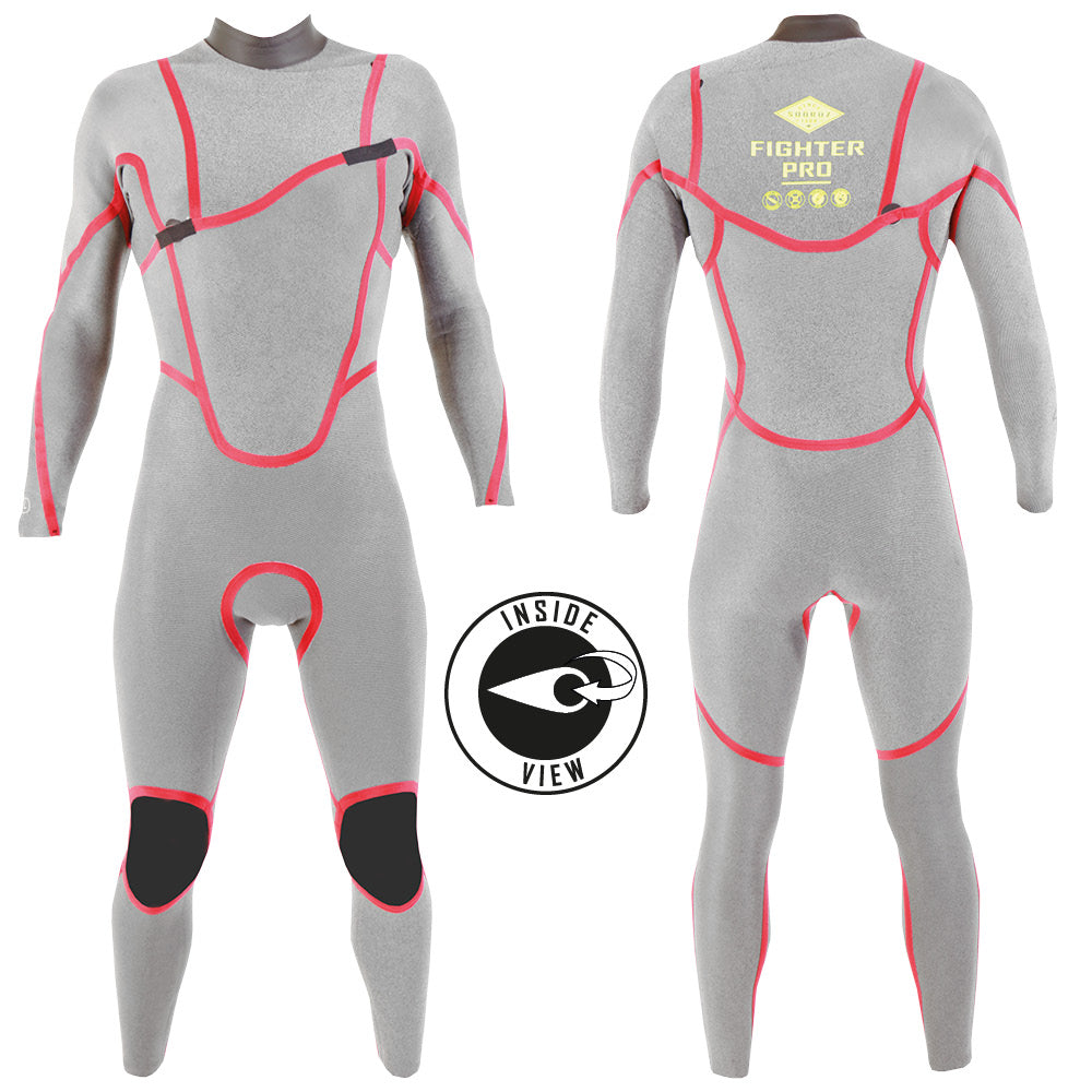 חליפת גלישה 3/2 מ"מ לגברים צבע שחור לבן SOORUZ FIGHTER PRO Zip-Free Jorgann 3/2 2021 - דוגית