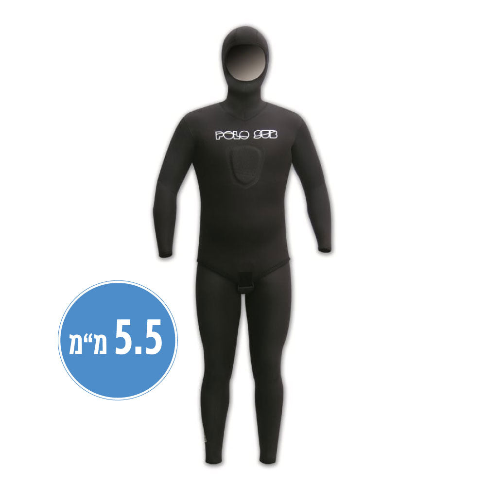 חליפת צלילה חופשית מלאה 5.5 מ"מ שחורה Polosub Lined Open Cell - דוגית
